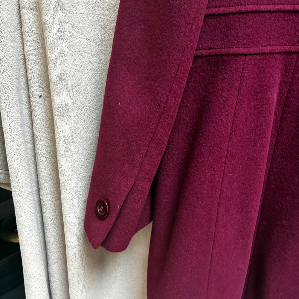Precis Petite Wool Cashmere Pea Coat Size 14 Burgundy Faux Fur Timeless Winter - Picture 9 of 16